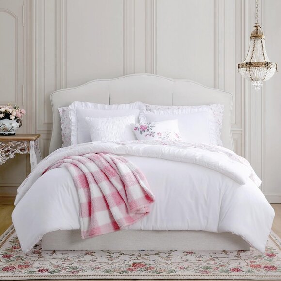 SHABBY CHIC Twin Soft Cotton White Romantic Ruffled Farmhouse Comforter Set Sham - Picture 1 of 13